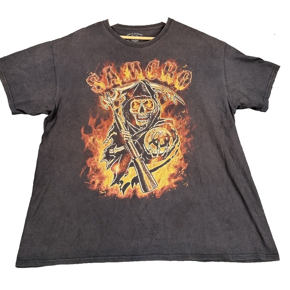 Sons of Anarchy Grim  Reaper Flames Graphic T Shirt Mens XL Black Biker
